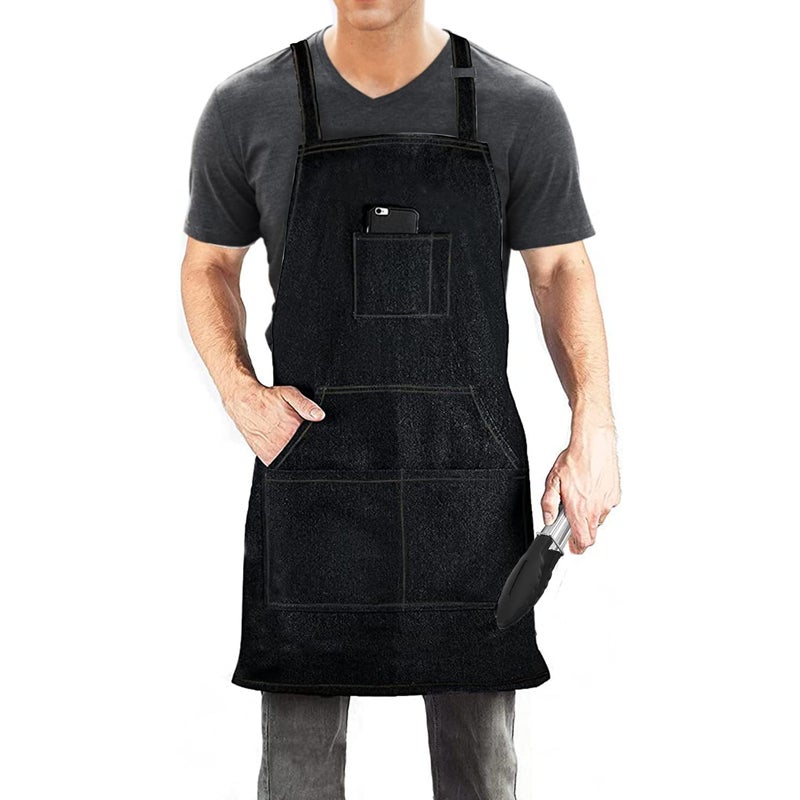 Dadidyc Black Denim Aprons for Men/Women with Pockets Tool Apron Waterproof Adjustable Canvas Apron Lightweight Kitchen Apron Work Apron - Image 1